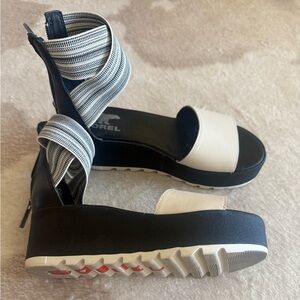 Sorel Black and White Platform Sandals